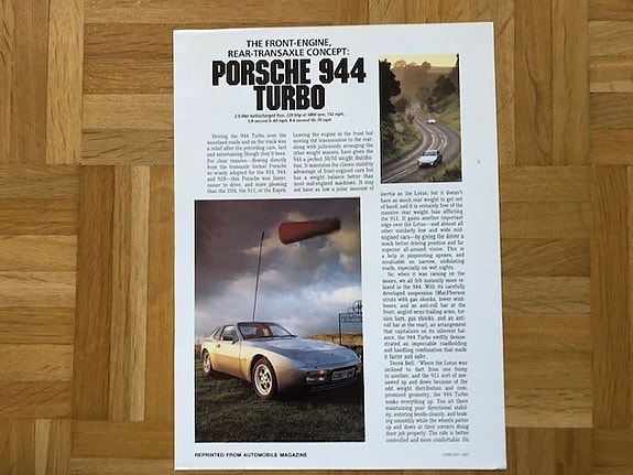 Esite Porsche 944 Turbo vuodelta 1987, lehti