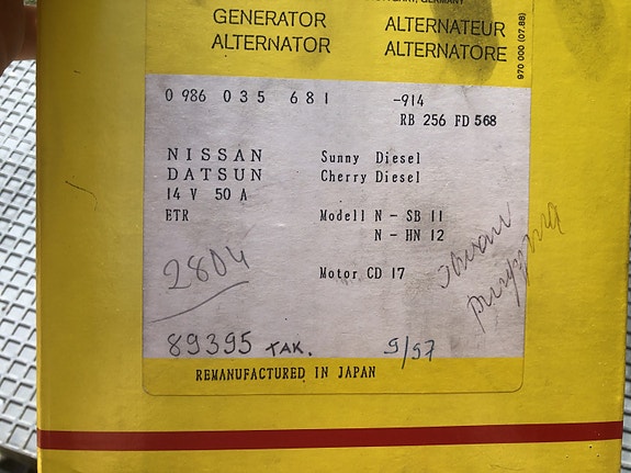 Nissan Cherry N12/Sunny B11 1.7D Laturi 50A