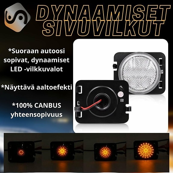 Jeep Wrangler Dynaamiset LED sivuvilkut aaltoefektillä ; Tumma/Kirkas kotelo (2k