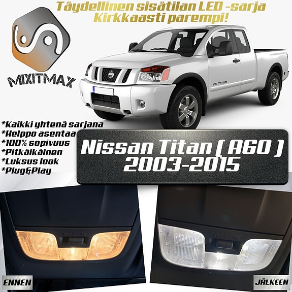 Nissan Titan (A60) Sisätilan LED -muutossarja – 17 kpl – Plug & Play