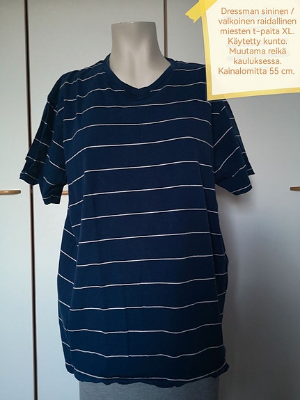 Dressman sininen raidallinen t-paita XL