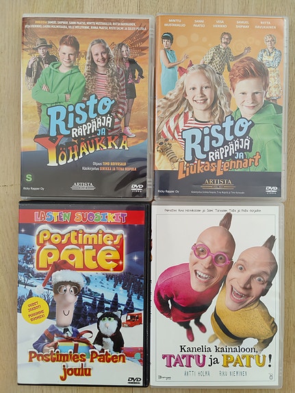 Lasten elokuvia esim. Risto Räppääjä, Postimies Pate
