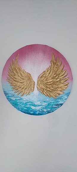 Sisustustustaulu / Öljyvärimaalaus "Golden Wings" UUSI