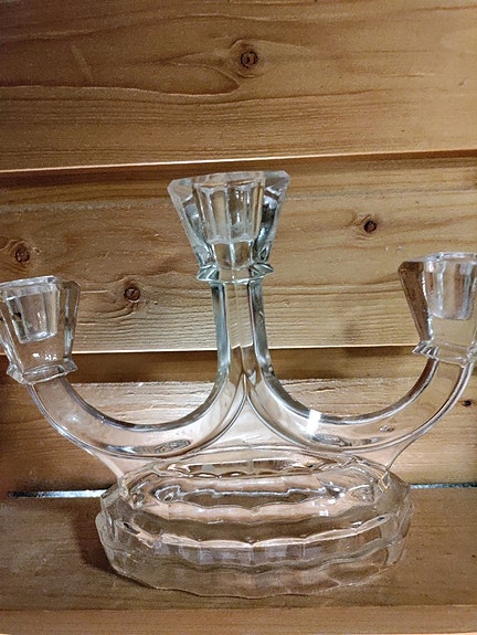 Riimäen lasi kolmihaarainen kynttilänjalka Ard deco
