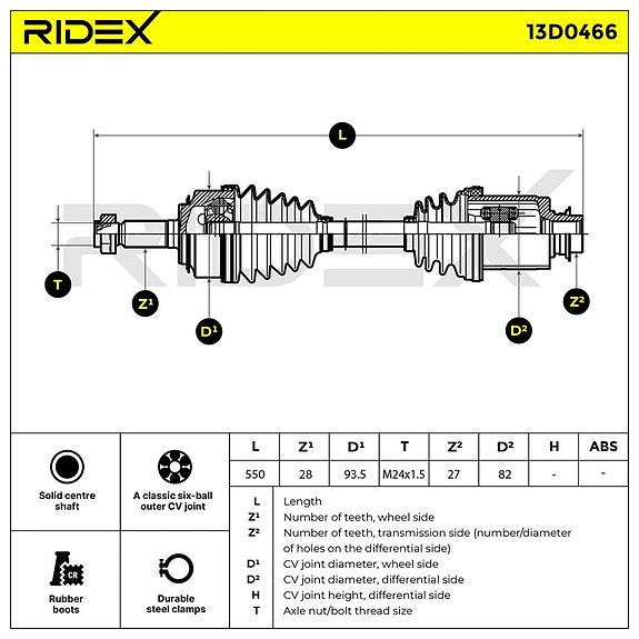 UUSI Vetoakseli (oikea) - Honda Accord 7 (2003-2007) - Ridex 13D0466