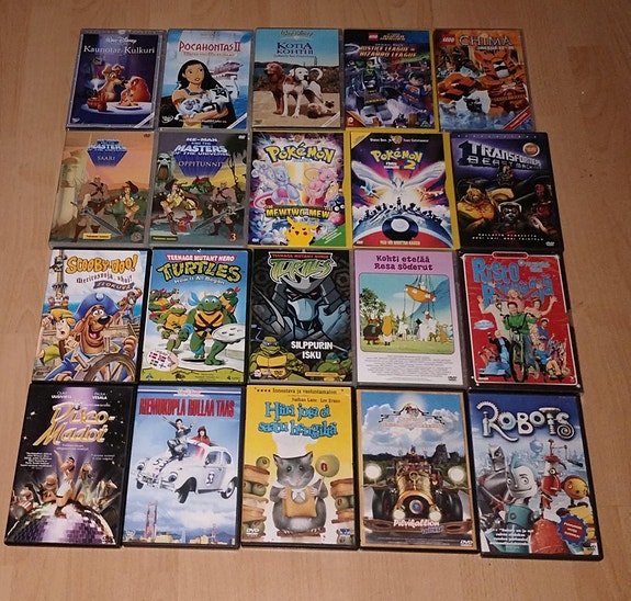 Lasten dvd:t + sarjat(mm.Olipa kerran sarjoja,Muumit,Mio poikani Mio,Riemukupla)