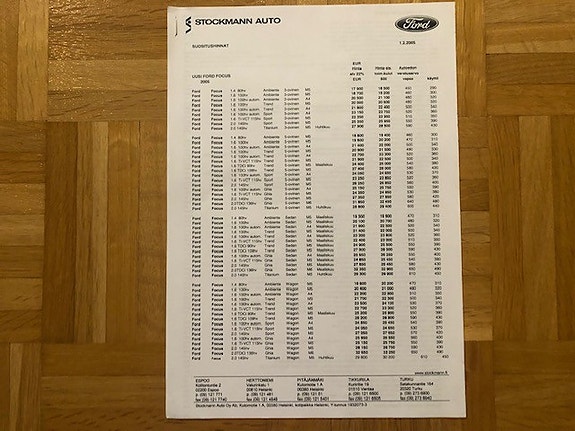 Hinnasto Ford Focus mk2 vuodelta 2005