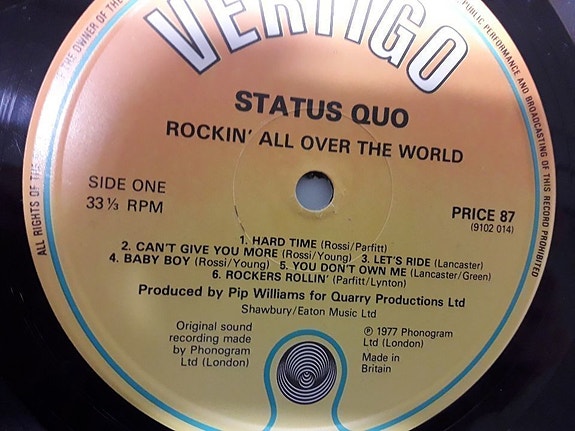Status Quo 1977 Rockin`All Over The World LP UK Mint  Postikulut : 10e