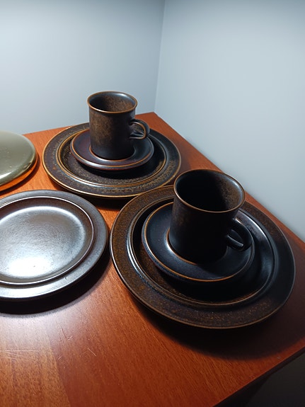 Vintage Design Arabia Ruska kahvikupit ja lautaset, 7 osaa yhteishinta