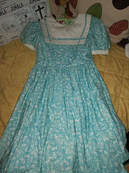 Juhla Mekkoja tytölle vaalean sininen merimies-malli 146 cm & naiselle XS S
