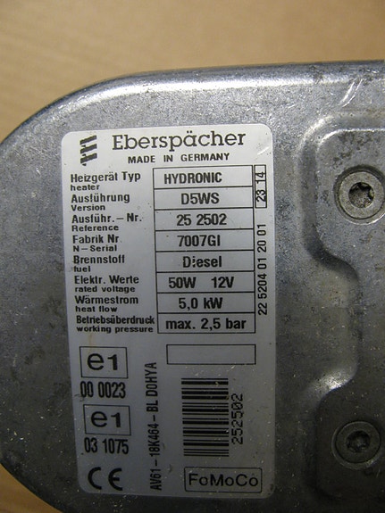 Eberspächer Ford Focus Mk3 2011-2017 D5WS HYDRONIC 5kW 25 2502