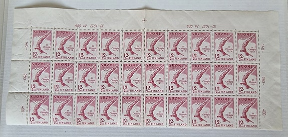 postimerkki arkki, 1951 XV, Olympia, 1952 12+2mk