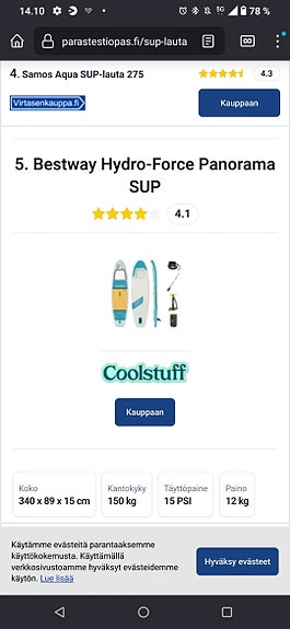 Sub lauta hyväkuntoinen ehjä ja mahdollisimman leveä malli
