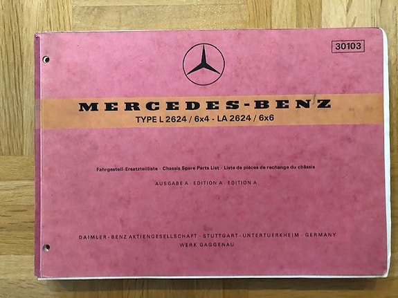 Varaosaluettelo Mercedes kuorma-auto 34 L LA 2624 vuodelta 1970 L2624