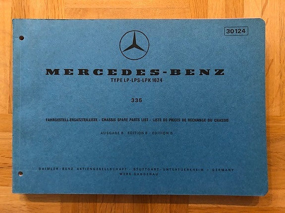 Varaosaluettelo Mercedes kuorma-auto 335 LP LPS LPK 1624 vuodelta 1971 LP1624