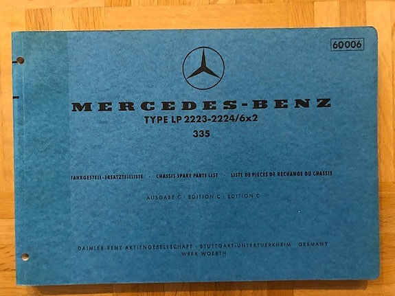 Varaosaluettelo Mercedes kuorma-auto 335 LP 2223 2224 vuodelta 1972 LP2223