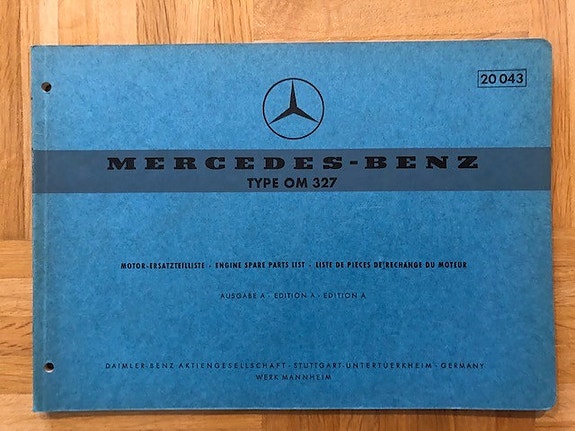 Varaosaluettelo Mercedes moottori OM 327 linja-auto O 302 vuodelta 1965 OM327
