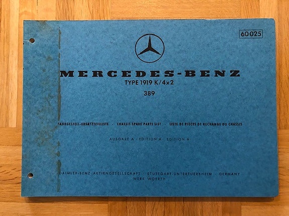 Varaosaluettelo Mercedes kuorma-auto 389 1919 K vuodelta 1973