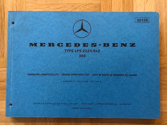 Varaosaluettelo Mercedes kuorma-auto LPS 2024 366 vuodelta 1972, LPS2024