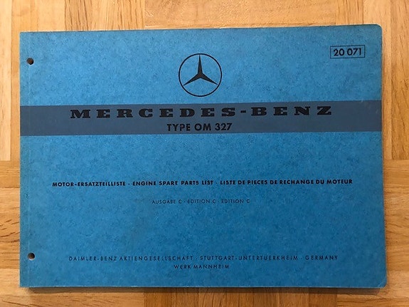 Varaosaluettelo Mercedes moottori OM 327 kuorma-auto linja-auto 1967 OM327