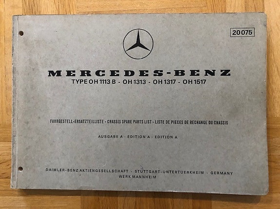 Varaosaluettelo Mercedes kuorma-auto OH 1113 1313 1317 1517 vuodelta 1968