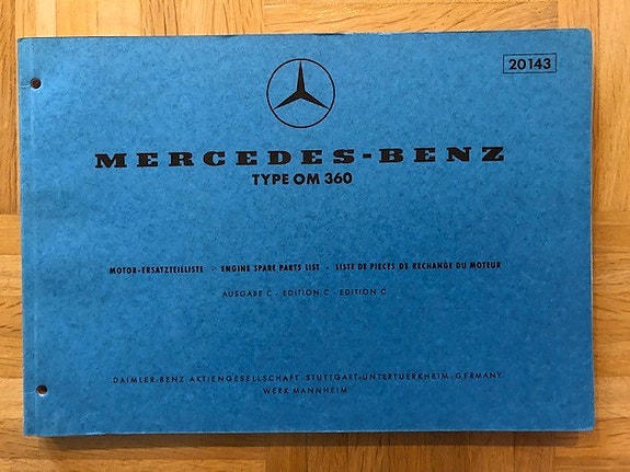 Varaosaluettelo Mercedes moottori OM 360 kuorma-auto vuodelta 1971 OM360