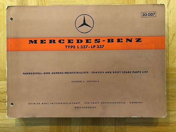 Varaosaluettelo Mercedes kuorma-auto L 337 – LP 337 vuodelta 1959, L337 LP337
