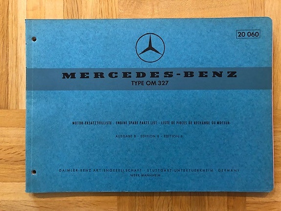 Varaosaluettelo Mercedes moottori OM 327 kuorma-auto linja-auto 1967 OM327