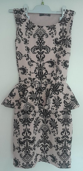 Beige peplum-mekko, koko 36