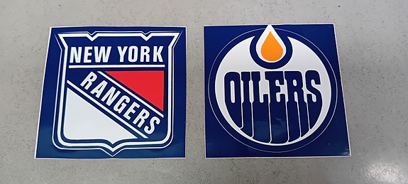 NHL joukkueet Oilers ja New York Rangers tarrat 80-luvulta
