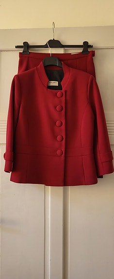 Jacqueline Kennedy tyyliin ompelijalla teetetty 2-osainen puku 38