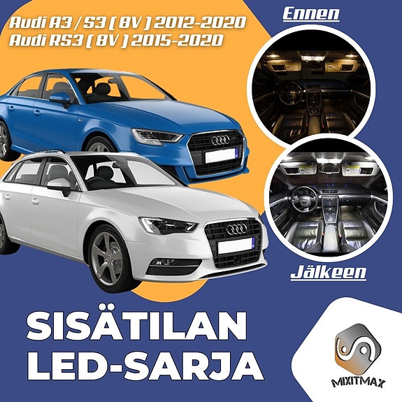 Audi A3/S3 (8V) Sisätilan LED -muutossarja – 11 kpl – Plug & Play