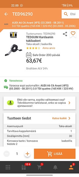 3.0tdi audin kardaanin laakeri uusi A6 C6.