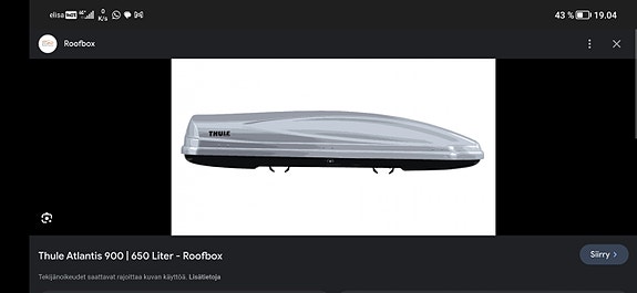 Vuokrataan Thule Atlantis 900 kattoboksi 20e/vk