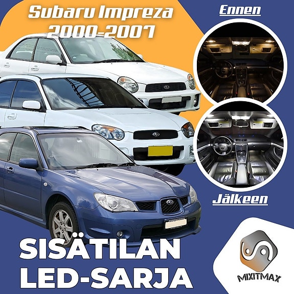 Subaru Impreza (MK2) Sisätilan LED -muutossarja – 6 kpl – Plug & Play