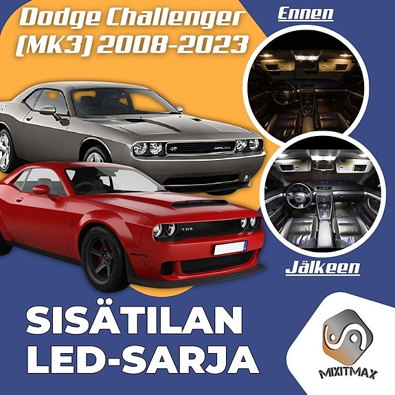 Dodge Challenger (MK3) Sisätilan LED -muutossarja – 11 kpl – Plug & Play