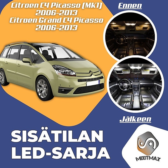 Citroen C4 Picasso (MK1) Sisätilan LED -muutossarja – 13 kpl – Plug & Play