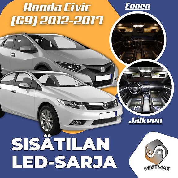 Honda Civic (G9) Sisätilan LED -muutossarja – 6 kpl – Plug & Play