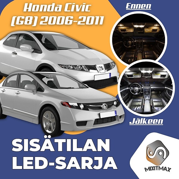Honda Civic (G8) Sisätilan LED -muutossarja – 11 kpl – Plug & Play
