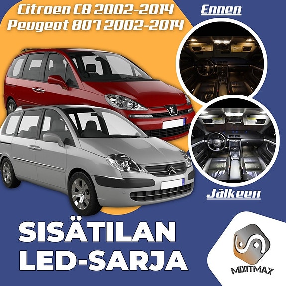 Citroen C8 / Peugeot 807 Sisätilan LED -muutossarja – 13 kpl – Plug & Play