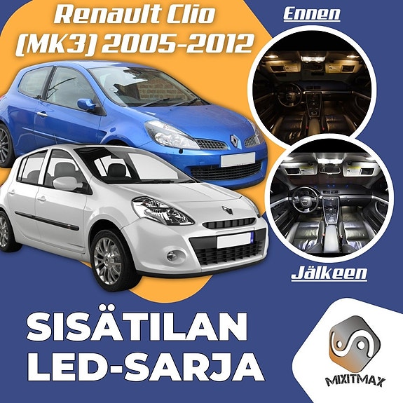 Renault Clio III Sisätilan LED -muutossarja – 14 kpl – Plug & Play