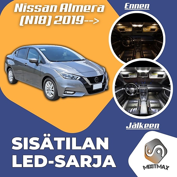 Nissan Almera (N18) Sisätilan LED -muutossarja – 5 kpl – Plug & Play