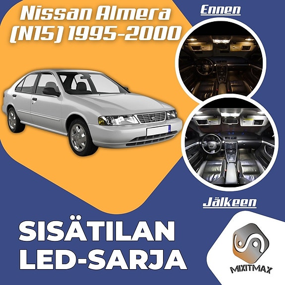 Nissan Almera (N15) Sisätilan LED -muutossarja – 6 kpl – Plug & Play