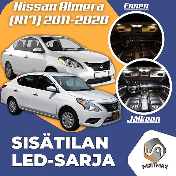 Nissan Almera (N17) Sisätilan LED -muutossarja – 5 kpl – Plug & Play