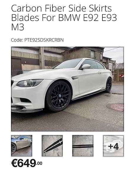 BMW E92 M3 hiilikuituiset helmalevikkeet