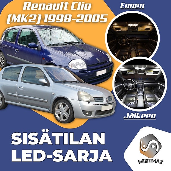 Renault Clio II Sisätilan LED -muutossarja – 6 kpl – Plug & Play