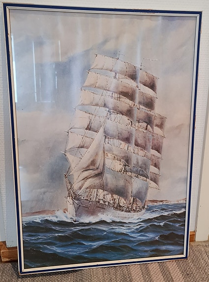 Vanha laivapainokuva kehyksillä ja lasilla