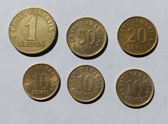 Viro Estonia, 1 Kroon, 50 Senti, 20 Senti, 10 Senti (3 kpl pcs) kolikot coins
