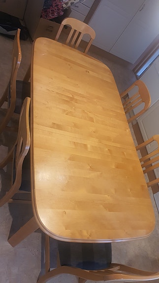 Koivua ruokapöytä ja 6kpl tuoleja