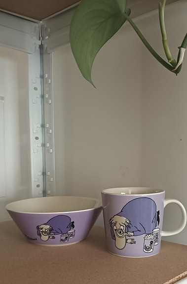 Hemuli muumimuki ja kulho